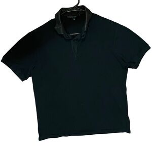 Gucci Black Short Sleeve Polo Shirt M Made in Italy Leather-Look Collar